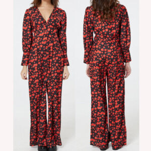 TIMELESS LONDON 4 XS Marina black red apple retro long sleeve vneck jumpsuit 0B9